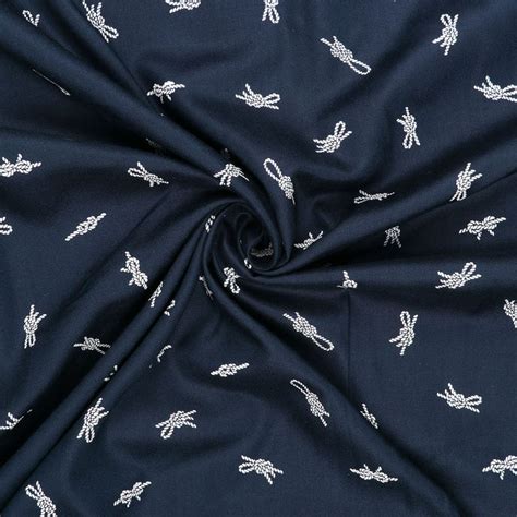 Navy Blue And White Knot Pattern Screen Print Rayon Fabric – Fabmyntra
