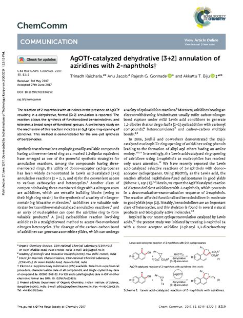 AgOTf-Catalyzed Dehydrative [3+2] Annulation of Aziridines with 2 ...