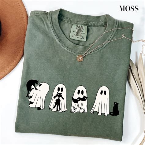 Halloween Black Cat & Ghost Comfort Colors Shirt, Halloween Ghost ...