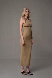 BROWN CONTRAST DETAIL BODYCON DRESS – Sotbella