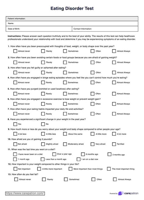 Eating Disorder Questionnaire & Example | Free PDF Download