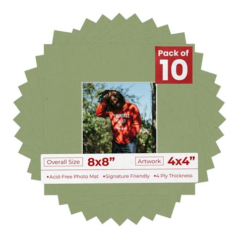 Palm Leaf Green Mat Board for 8x8 Frames - Fits 4x4 Photos, Color ...