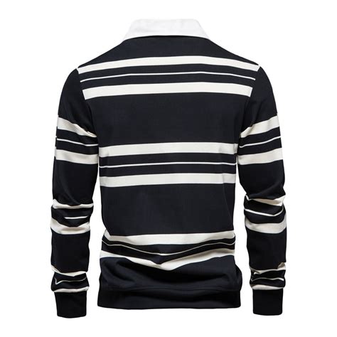 Striped Long Sleeve Polo Shirt // Meteorite Black (XS) - Newvay Long ...