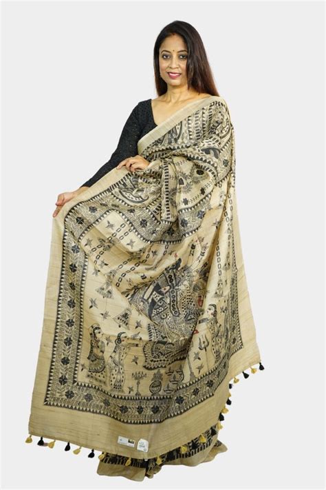 Bihar Khadi. Buy Bihar Khadi Tussar Silk Natural Madhubani Saree Online