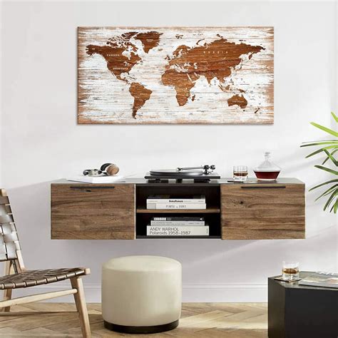 Buy World Map Canvas Wall Art for Living Room Wall Decor Vintage Rustic ...