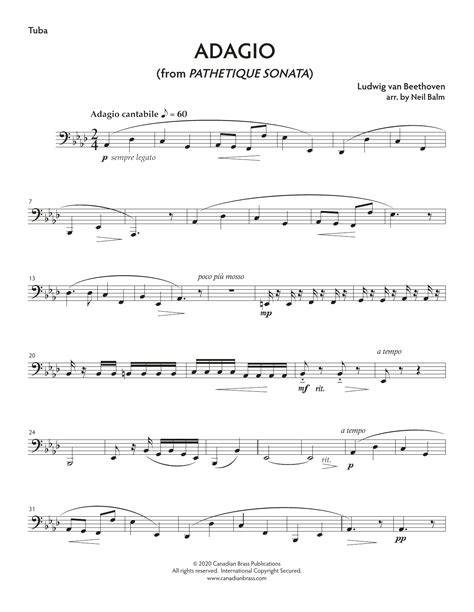 Adagio from Sonata Pathetique - Tuba by Canadian Brass Sheet Music for ...