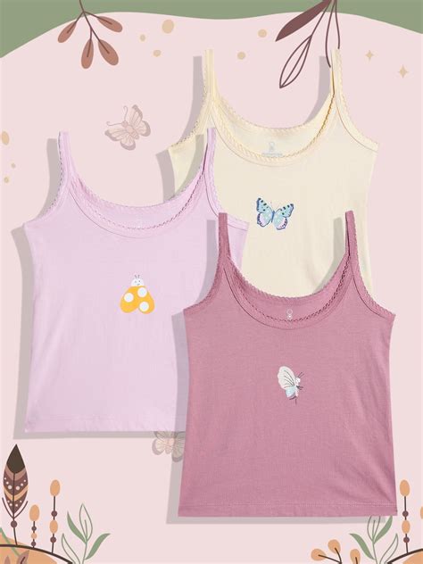 Mothercare Girls Camisole Vests With Chest Print - Pack of 3 - Multicolor