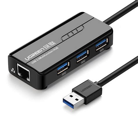 绿联20266 USB3.0分线器 百兆有线网卡网口 黑色3口集线器-苏州联合办公用品劳保用品官网