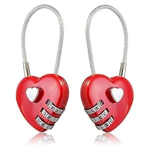 10Pcs Wire Rope Heart Shape Love Lock 3 Digital Combination Padlock ...