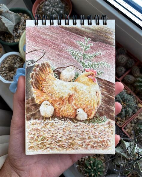 Chicken with chickens : r/ColoredPencils