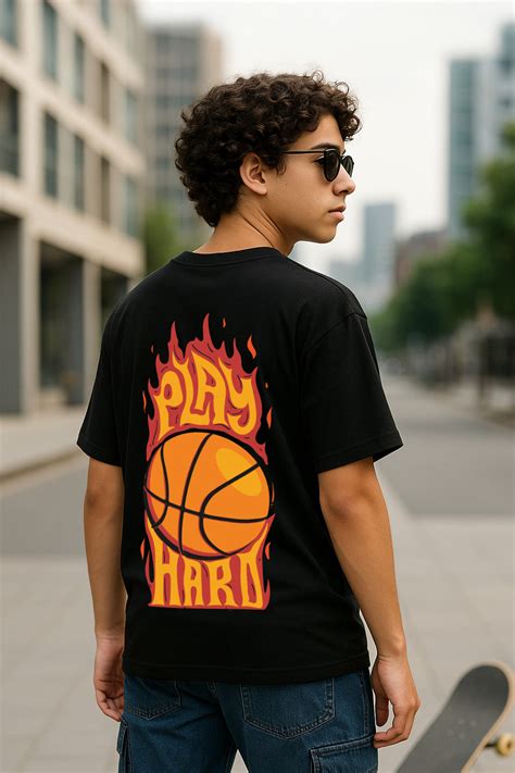 Play Hard Black Oversized Graphic Back Printed Boys T-shirt – Veirdo