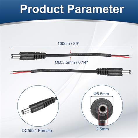 Unique Bargains DC Power Pigtails Cable 5.5mm x 2.5mm Male Barrel Plug ...