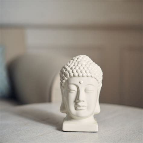 White Ceramic Buddha Head with Base - Small
