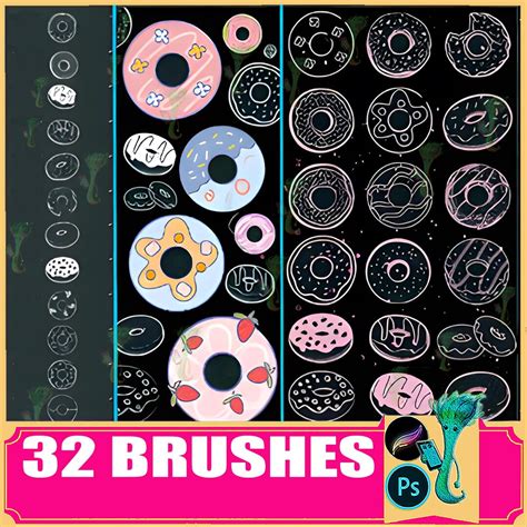 Donut Food Brushes: Dessert, Snack Line (procreate & Photoshop) - Etsy