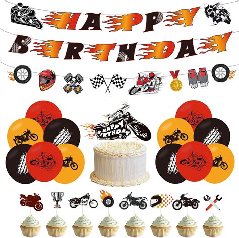 Amazon.com: LakPty Motorcycle Birthday Decorations Set, Motocross Party ...