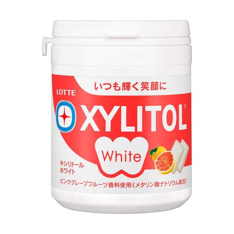 Lotte Xylitol White Gum (Pink Grapefruit) Family Bottle 143g | Made in ...