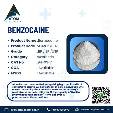 Benzocaine API Manufacturer, Supplier & Exporter in India | Atom Pharma ...