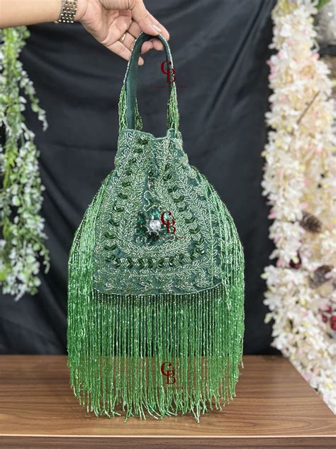 Long Tassels Potli in Green – colorsandbraids