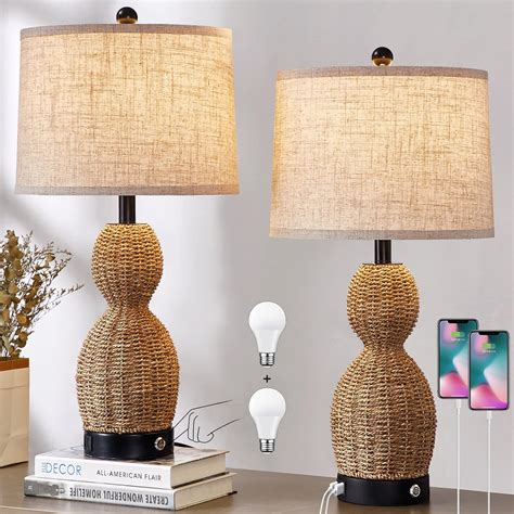 Buy Touch Control Rattan Table Lamps for Bedroom Set of 2,3 Way ...