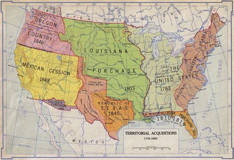 Territorial Acquisitions 1776-1866 Map of the United States
