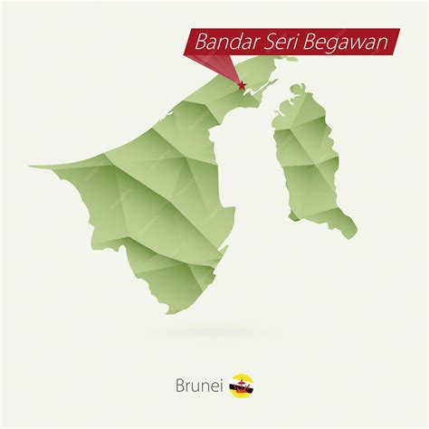 Premium Vector | Green gradient low poly map of brunei with capital ...