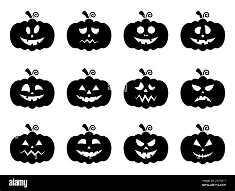 Pumpkin faces silhouettes set. Halloween pumpkins collection. Vector isolated on white Stock ...