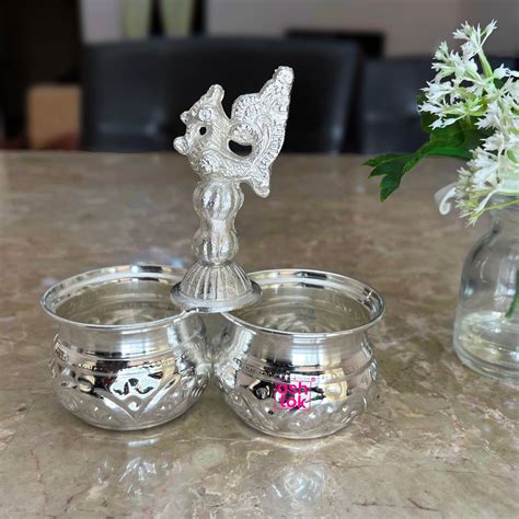 Buy Peacock Design German Silver Chopala Bowl Set Set - 2 Attached ...