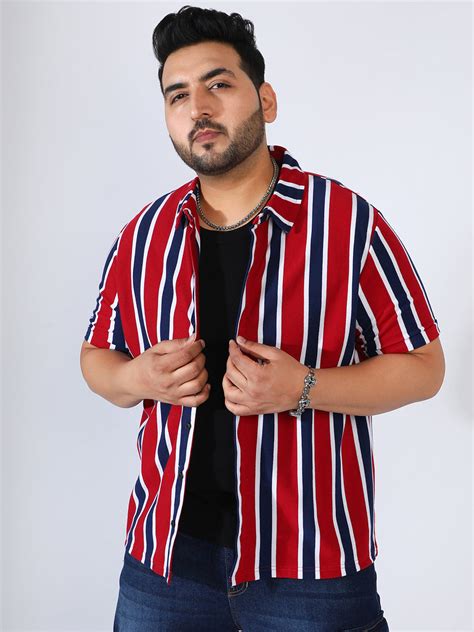Instafab Plus men's Navy Blue & Crimson Red Club Striped Shirt
