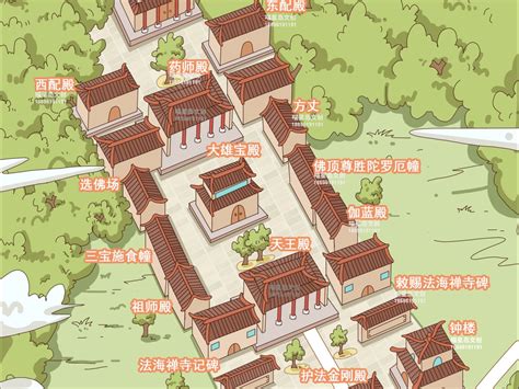 北京法海寺旅游手绘地图-手机智慧语音地图导览图_喵星岛文创-站酷ZCOOL