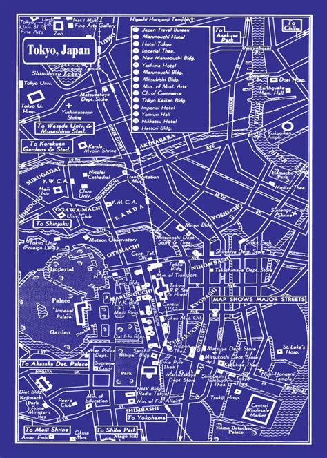 1949 Vintage Map of Downtown Tokyo, Japan | Blueprint Print Poster