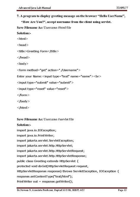 Advanced Java Lab Manual 22AML77: Greeting & Student Details Programs ...