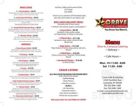 Menu for Crave Cafe & Catering in Louisville, KY | Sirved