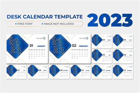 Premium Vector | Blue gold calendar template 2023