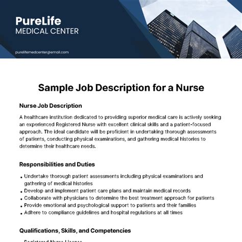 Free Sample Job Description for a Nurse Template to Edit Online
