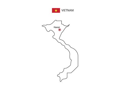 Hand draw thin black line vector of Vietnam Map with capital city Hanoi on white background ...
