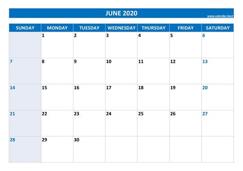 June 2020 calendar -Calendar.best