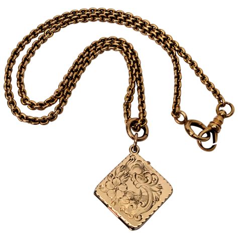 Yellow Gold Antique Watch Chain Necklace with Locket Charm Fob at ...