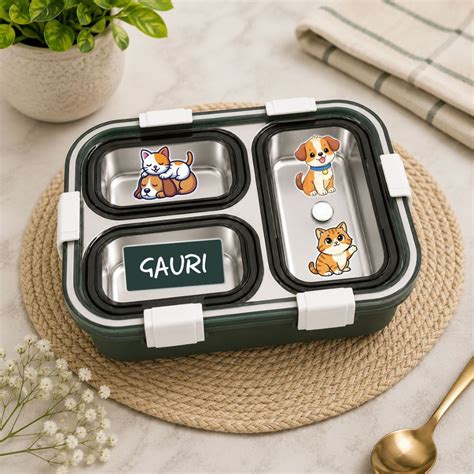 Personalized Kids Stainless Steel Lunch Box | Custom Name Tiffin Box ...