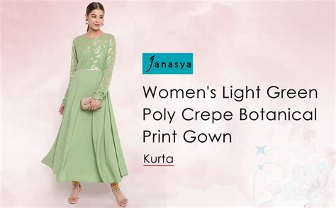 Janasya Women's Light Green Crepe Botanical Print Gown Kurta (JNE3463 ...