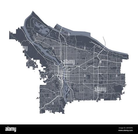 Portland map. Detailed vector map of Portland city administrative area ...