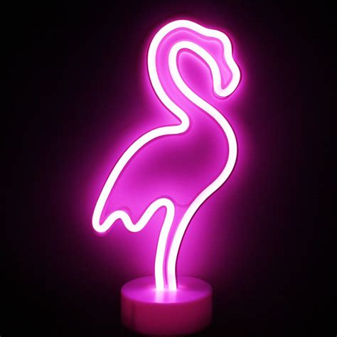XIYUNTE Pink Flamingo Neon Light Neon Signs with Base, Battery Powered ...