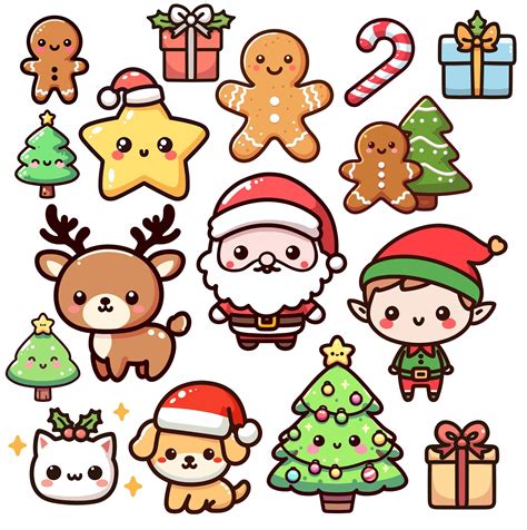 Kawaii Cute Christmas PNG bundle | Christmas stickers printable, Easy ...