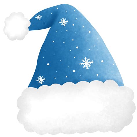 Hand drawn watercolor blue santa hat with snowflake illustration ...