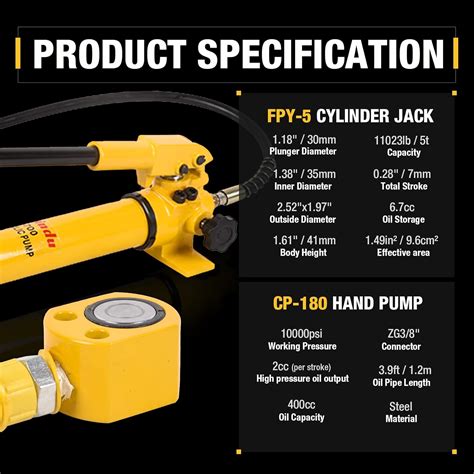 LCyindu 5T Low Profile Hydraulic Ram Cylinder Jack Kit + India | Ubuy
