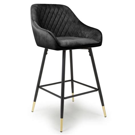 Bar Stools Pair of Savanna Brushed Velvet Black Bar Chairs 202-09-01-21 ...