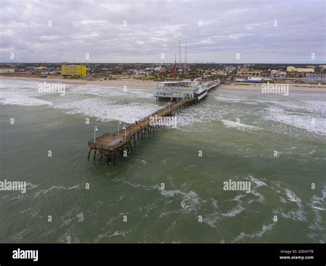 Daytona Beach Main Street Pier and Joe's Crab Shack aerial view in a ...