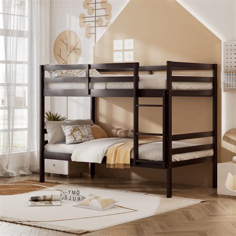 Amazon.com: KOMFOTT Wood Bunk Bed Twin Over Twin, Bunk Bed with Ladder ...