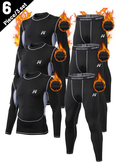 6pcs Men's Long Johns Thermal Underwear Fleece Lined Base Layer Set