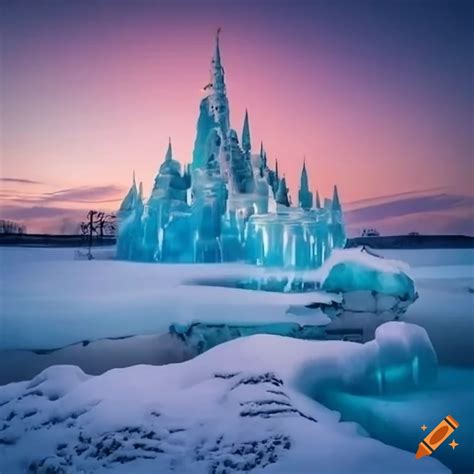 Whimsical ice castle in a snow-covered landscape on Craiyon