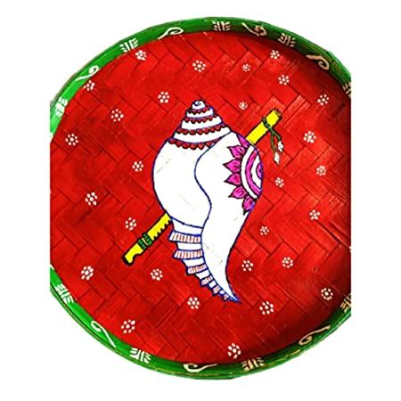 Bengal Art Bamboo Kulo Shanku Painted Pooja Samagri Serving Trays ...